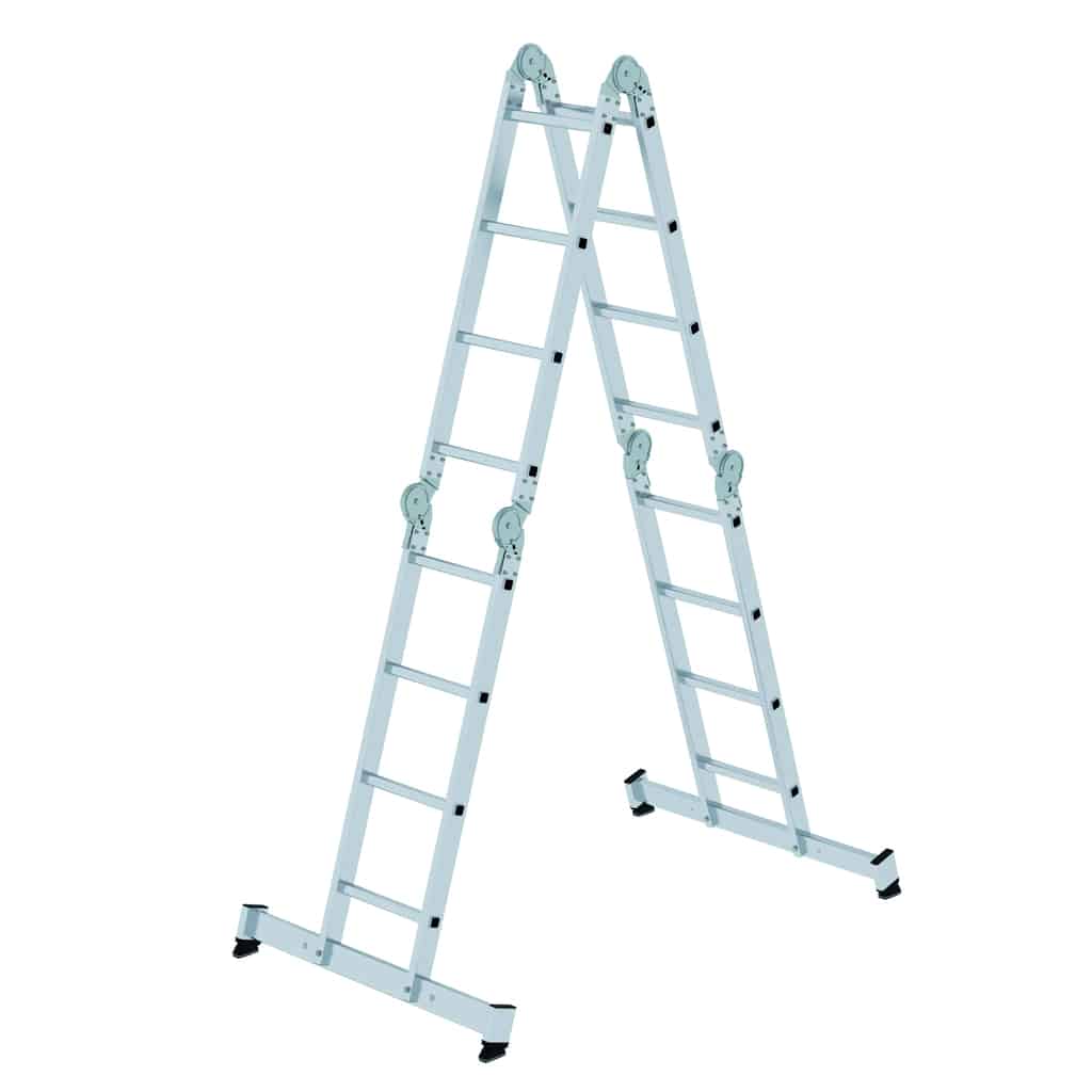 Vielzweckleiter 4-teilig mit nivello®-Traverse 4x4 Sprossen – Stabile Rechteckrohr-Holme
