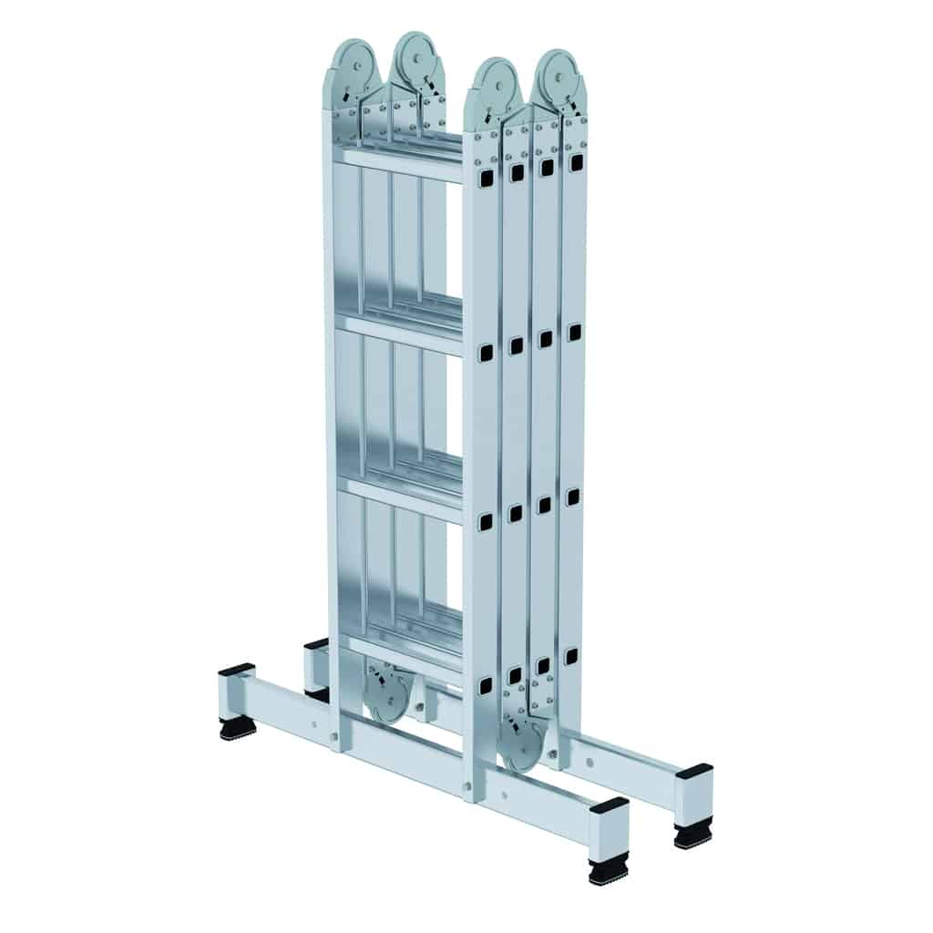 Vielzweckleiter 4-teilig mit nivello®-Traverse 4x4 Sprossen – Sprossen-Anlegeleiter aus Aluminium
