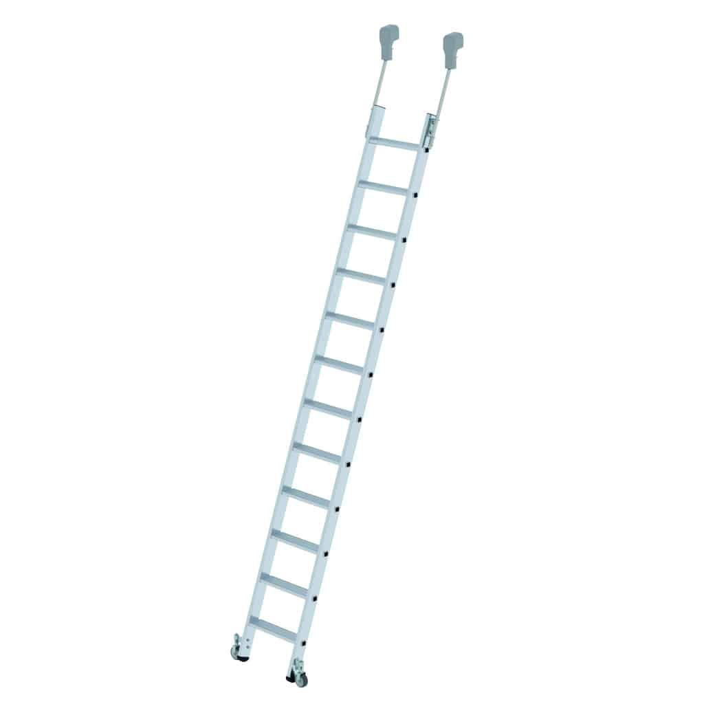 - Stufen-Regalleiter fahrbar – 80 mm tiefe, geriffelte Stufen