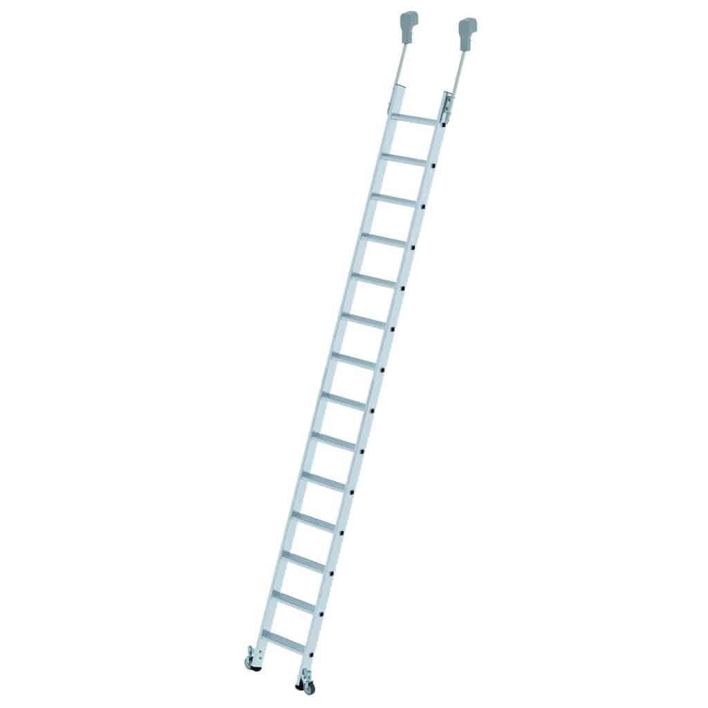 - Stufen-Regalleiter fahrbar – 4-fach gebördelte Stufen- / Holmverbindung