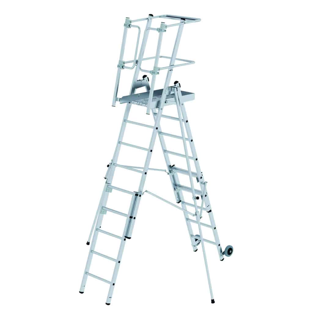- Plattformleiter FlexxStep mit Teleskopaufsatz – Geräumige Plattform aus geriffeltem Aluminium-Warzenblech