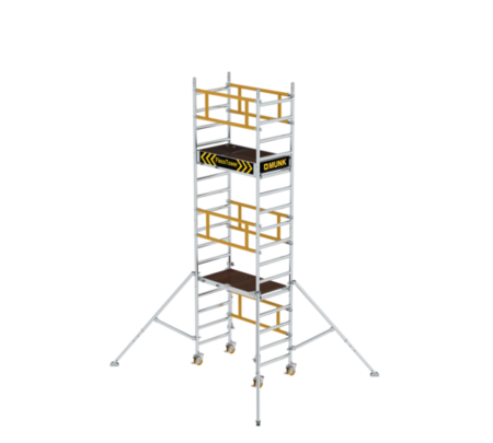 Hochwertiges Rollgerüst für professionelle Bau- und Renovierungsarbeiten, leicht zu transportieren und sicher zu verwenden, ideal für den Einsatz auf Baustellen und bei Renovierungen.