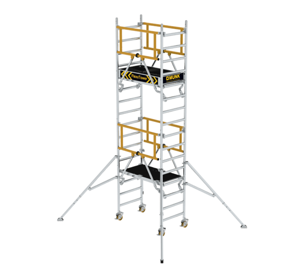 Hochwertiges Gerüst mit Treppe, ideal für Bau- und Renovierungsarbeiten, bietet sichere Plattformen und stabile Konstruktion für professionelle Nutzung.