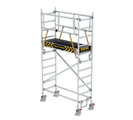 Leichtes Aluminiumgerüst mit Rollen, ideal für Bau- und Renovierungsarbeiten, bietet sichere Plattformen und flexible Einsatzmöglichkeiten auf Baustellen.