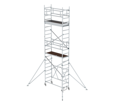 Aluminium Gerüst für professionelle Bau- und Renovierungsarbeiten, flexibel und stabil, ideal für den Einsatz in der Höhe.