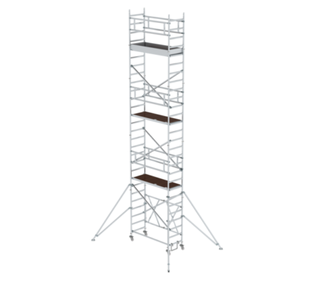 Hochwertiges Baugerüstturm aus Aluminium mit stabilen Plattformen, ideal für professionelle Bau- und Renovierungsarbeiten. Leicht, sicher und einfach zu montieren.