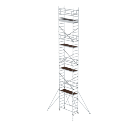 Hochwertiger Baugerüstturm aus Aluminium mit stabilen Plattformen, ideal für professionelle Bau- und Renovierungsarbeiten. Leicht, sicher und einfach aufzubauen.