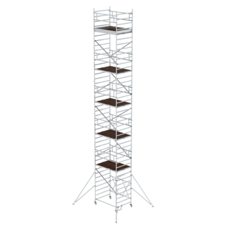 Hochwertiger Aluminium-Gerüstturm, ideal für Bau- und Renovierungsarbeiten, bietet stabile Plattformen und sichere Arbeitsbedingungen in verschiedenen Höhen.