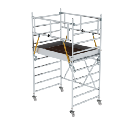 Hochwertiges Rollgerüst für sichere Arbeiten in der Höhe, ideal für Renovierungen und Fassadenarbeiten. Leicht zu transportieren und einfach aufzubauen, perfekt für professionelle Handwerker und Heimw.