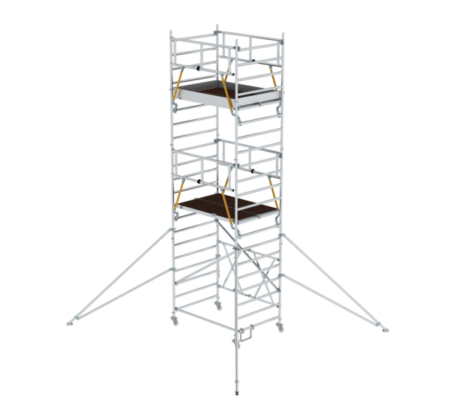 Hochwertiges Gerüst mit integrierter Treppe, ideal für Bau- und Renovierungsarbeiten, bietet stabile Plattformen und sichere Aufstiegsmöglichkeiten für professionelle Handwerker.