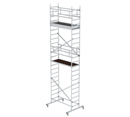 Hochwertige mobile Gerüsttreppe aus Aluminium, ideal für Bau- und Renovierungsarbeiten, mit stabilen Plattformen und sicheren Geländern für maximale Sicherheit.