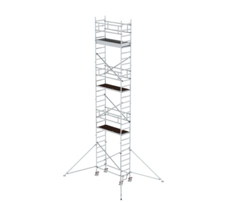 Hochwertige Gerüsttreppe aus Aluminium, ideal für Bau- und Renovierungsarbeiten, bietet sichere Aufstiegshilfe auf Baustellen. Leicht, stabil und einfach zu montieren.
