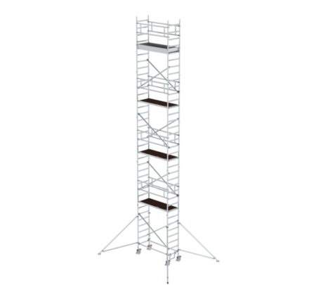 Hochwertiger Baugerüstturm aus Aluminium, ideal für professionelle Arbeiten in der Höhe, flexibel und stabil, geeignet für Renovierungen und Fassadenarbeiten.