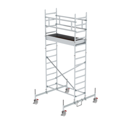 Leichtes Aluminiumgerüst mit Rollen, ideal für Bau- und Renovierungsarbeiten, bietet sichere Plattformen und flexible Einsatzmöglichkeiten auf Baustellen.