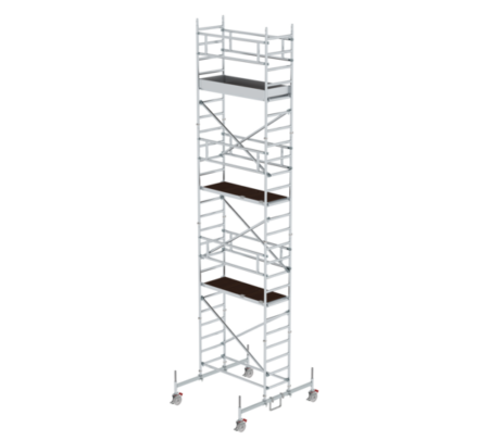 Hochwertiges Aluminiumgerüst für professionelle Bau- und Renovierungsarbeiten, leicht, stabil und vielseitig einsetzbar. Perfekt für sichere Arbeiten in der Höhe.