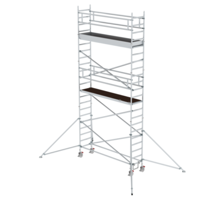 Hochwertiges Aluminiumgerüst für Bau- und Renovierungsarbeiten, leicht, stabil und flexibel. Perfekt für den sicheren Zugang in verschiedenen Höhen.