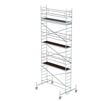 Mobile Gerüsttreppe mit Rollen, ideal für Bau- und Renovierungsarbeiten, bietet sichere Aufstiegshilfe auf verschiedenen Baustellen.