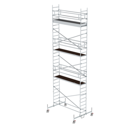 Hochwertige Gerüsttreppe aus Aluminium mit rutschfesten Stufen und stabiler Konstruktion, ideal für Bau- und Renovierungsarbeiten.