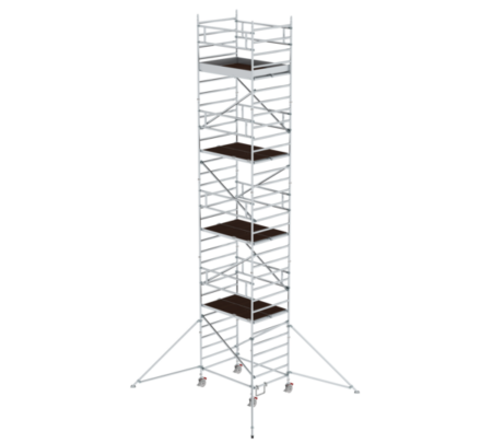 Hochwertiges Baugerüstturm aus Aluminium mit stabilen Plattformen, ideal für professionelle Bau- und Renovierungsarbeiten. Leicht zu montieren und sicher für den Einsatz in verschiedenen Höhen.