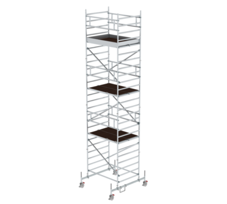 Hochwertiges Gerüst mit Treppe, ideal für Bau- und Renovierungsarbeiten, bietet sichere Aufstiegsmöglichkeiten auf verschiedenen Ebenen.
