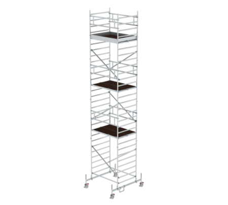 Hochwertiges Gerüst mit Treppe und Plattformen, ideal für Bau- und Renovierungsarbeiten in der Höhe, robust und sicher.
