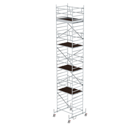 Hochwertiger Baugerüstturm aus Aluminium mit stabilen Plattformen, ideal für professionelle Bau- und Renovierungsarbeiten. Leicht, sicher und flexibel einsetzbar für verschiedene Höhen.