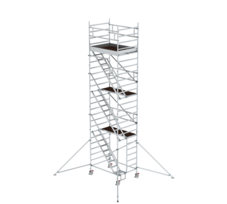 Hochwertiges mobiles Gerüst aus Aluminium, ideal für Bau- und Renovierungsarbeiten, mit stabilen Plattformen und sicheren Geländern für maximale Sicherheit und Flexibilität.