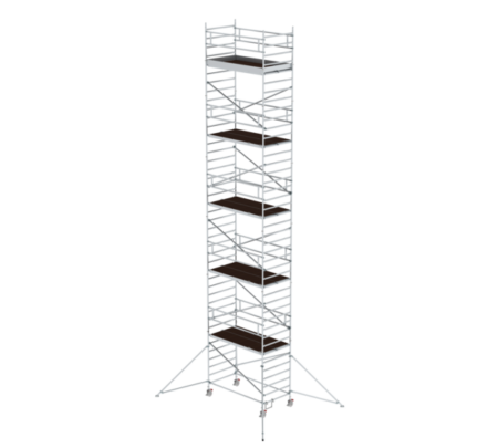 Hochwertiger Baugerüstturm aus Aluminium mit stabilen Plattformen, ideal für professionelle Bau- und Renovierungsarbeiten. Leicht, sicher und einfach aufzubauen.