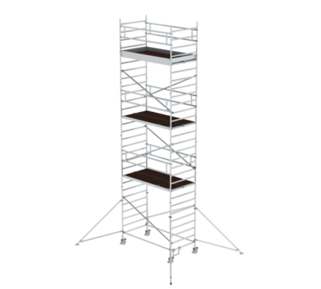 Hochwertiges Rollgerüst aus Aluminium, ideal für Arbeiten in der Höhe, flexibel und stabil, perfekt für Bau, Renovierung und Malerarbeiten.