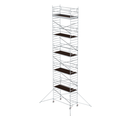 Hochwertiges Rollgerüst aus Aluminium, ideal für Bau- und Renovierungsarbeiten, mit stabilen Plattformen und sicheren Geländern. Perfekt für flexible Arbeitshöhen und einfache Mobilität.