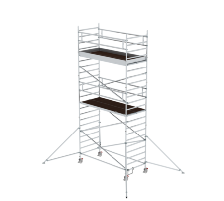 Mobile Gerüsttreppe aus Aluminium mit rutschfesten Stufen, ideal für Bau- und Renovierungsarbeiten, einfache Handhabung, stabile Konstruktion, flexible Einsatzmöglichkeiten.