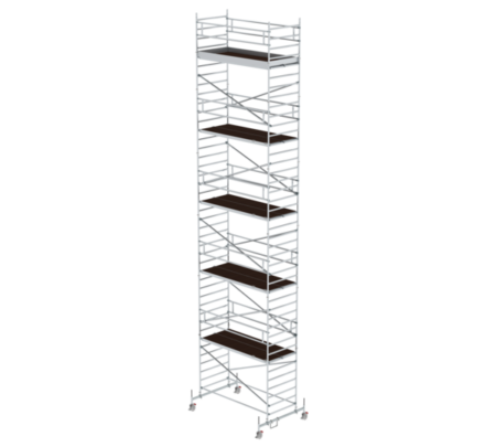 Hochwertiger Aluminiumgerüstturm mit mehreren Plattformen, ideal für Bau- und Renovierungsarbeiten in der Höhe. Stabil, leicht zu transportieren und einfach aufzubauen.