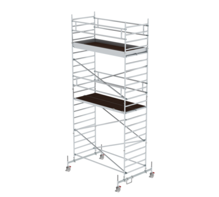 Hochwertiges Aluminiumgerüst auf Rollen, ideal für Bau- und Renovierungsarbeiten, bietet stabile Plattformen und flexible Einsatzmöglichkeiten.