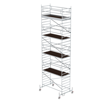 Hochwertiges Rollgerüst mit integrierter Treppe, ideal für professionelle Bau- und Renovierungsarbeiten, bietet stabile Plattformen und einfache Mobilität.