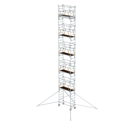 Hochstativ für Gerüstbau, stabiler Gerüstturm mit verstellbaren Füßen, ideal für Bau- und Renovierungsarbeiten in der Höhe.