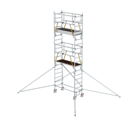 Hochwertiges Gerüst mit Treppe, ideal für Bau- und Renovierungsarbeiten, bietet stabile Plattformen und sichere Aufstiegsmöglichkeiten für professionelle Handwerker.