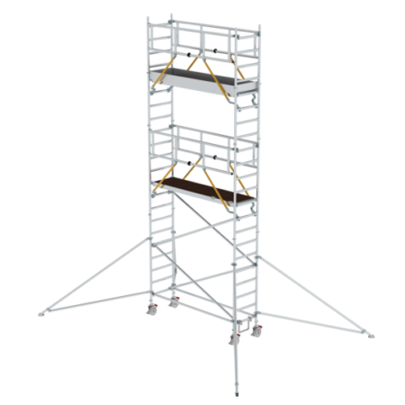 Mobile Arbeitsbühne aus Aluminium, ideal für Höhenarbeiten, mit stabilen Plattformen und Sicherheitsvorrichtungen. Perfekt für Renovierungen, Wartungen und Bauprojekte.