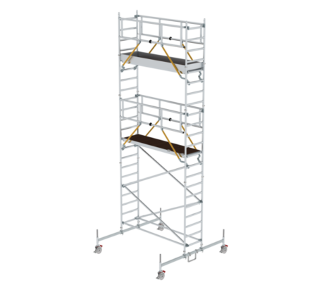 Hochwertige Rollgerüsttreppe für sichere und effiziente Arbeit auf Bau- und Renovierungsprojekten, kompatibel mit verschiedenen Rollgerüsten, leicht zu montieren und zu transportieren.