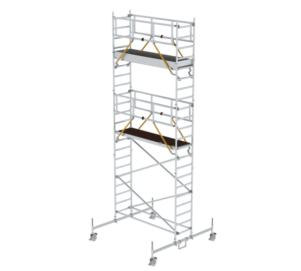 Hochwertige Rollgerüsttreppe für sichere und effiziente Arbeit auf Bau- und Renovierungsprojekten, kompatibel mit verschiedenen Rollgerüsten, leicht zu montieren und zu transportieren.