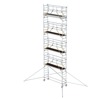 Hochwertiger Baugerüstturm aus Aluminium, ideal für professionelle Arbeiten in der Höhe, stabil und sicher, geeignet für Bau, Renovierung und Wartung.