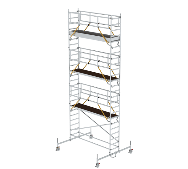 Hochwertige Gerüsttreppe für sichere und einfache Zugänge bei Arbeiten mit Rollgerüsten, ideal für Bau, Renovierung und Wartung. Robustes Aluminium, leicht zu transportieren und zu montieren.
