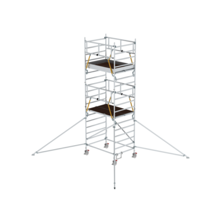 Hochwertiges Aluminiumgerüst für Bau- und Renovierungsarbeiten, stabil und sicher, mit rutschfesten Plattformen und Sicherheitsgeländern, ideal für professionelle und private Anwendungen.