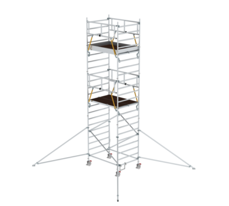 Mobile Gerüsttreppe aus Aluminium mit rutschfesten Stufen, ideal für Bau- und Wartungsarbeiten, bietet sichere Aufstiegshilfe auf verschiedenen Baustellen.