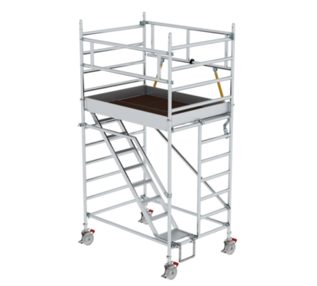 Hochwertiges Rollgerüst aus Aluminium, ideal für Renovierungen, Malerarbeiten und Wartungsarbeiten. Flexibel, stabil und leicht zu bewegen für sichere Arbeitshöhen.