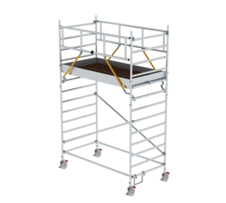 Aluminiumgerüst mit Plattform, ideal für Bau- und Renovierungsarbeiten, leicht, stabil und mobil. Perfekt für den sicheren Zugang in der Höhe bei verschiedenen Bauprojekten.