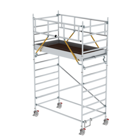 Aluminiumgerüst mit Plattform, ideal für Bau- und Renovierungsarbeiten, leicht, stabil und mobil. Perfekt für den sicheren Zugang in der Höhe bei verschiedenen Bauprojekten.