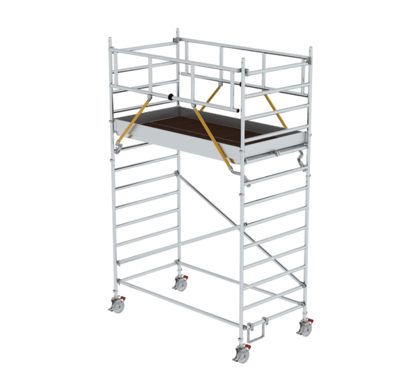 Aluminiumgerüst mit Plattform, ideal für Bau- und Renovierungsarbeiten, leicht, stabil und mobil. Perfekt für den sicheren Zugang in der Höhe bei verschiedenen Bauprojekten.