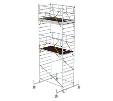 Hochwertiges Aluminiumgerüst für Bau- und Renovierungsarbeiten, leicht, stabil und vielseitig einsetzbar, ideal für den sicheren Zugang in verschiedenen Höhen.
