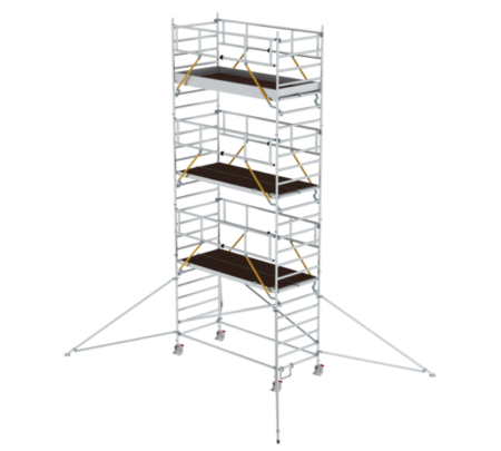 Hochwertige mobile Gerüsttreppe aus Aluminium mit rutschfesten Stufen und stabiler Konstruktion, ideal für Bau- und Renovierungsarbeiten.