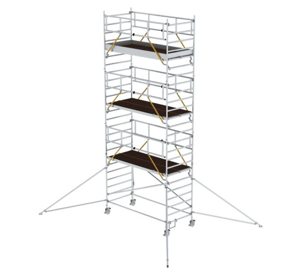 Hochwertige mobile Gerüsttreppe aus Aluminium mit rutschfesten Stufen und stabiler Konstruktion, ideal für Bau- und Renovierungsarbeiten.